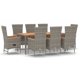 vidaXL 9 Piece Garden Dining Set with Cushions Grey Poly Rattan