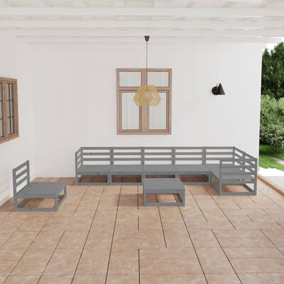 vidaXL 8 Piece Garden Lounge Set Grey Solid Pinewood