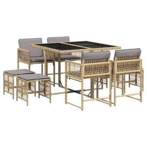 vidaXL 9 Piece Garden Dining Set with Cushions Mix Beige Poly Rattan