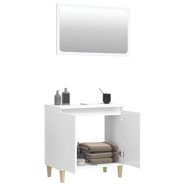 vidaXL 2 Piece Bathroom Furniture Set High Gloss White Engineered Wood