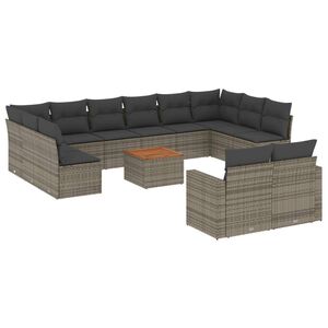 vidaXL 13 Piece Garden Sofa Set with Cushions Grey Poly Rattan