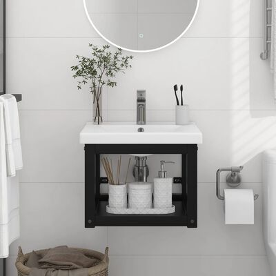 vidaXL Wall-mounted Bathroom Washbasin Frame Black 40x38x31 cm Iron