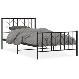 vidaXL Metal Bed Frame without Mattress with Footboard Black 107x203cm
