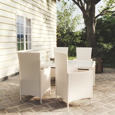 vidaXL 5 Piece Outdoor Dining Set with Cushions Poly Rattan White