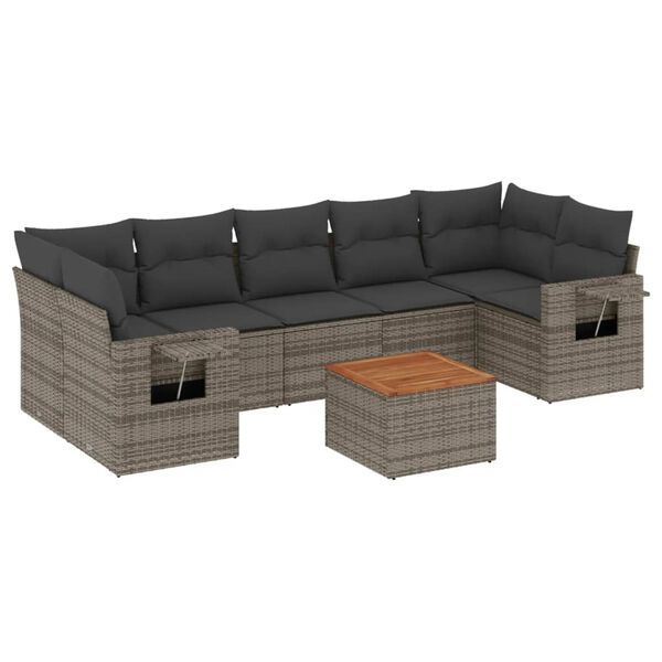 vidaXL 8 Piece Garden Sofa Set with Cushions Grey Poly Rattan