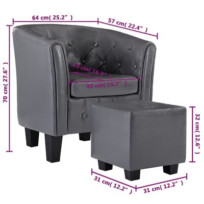 vidaXL Tub Chair with Footstool Grey Faux Leather