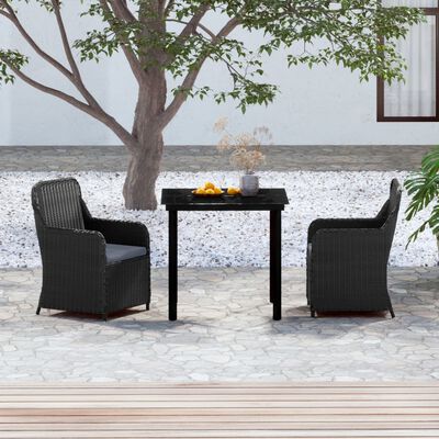 vidaXL 3 Piece Garden Dining Set with Cushions Black