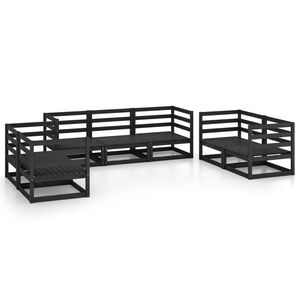 vidaXL 7 Piece Garden Lounge Set Black Solid Pinewood