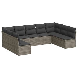 vidaXL 9 Piece Garden Sofa Set with Cushions Grey Poly Rattan