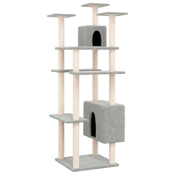 vidaXL Cat Tree with Sisal Scratching Posts Light Grey 162 cm