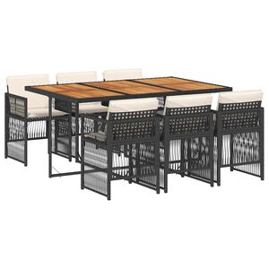 vidaXL 7 Piece Garden Dining Set with Cushions Black Poly Rattan