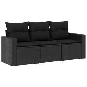 vidaXL 3 Piece Garden Sofa Set with Cushions Black Poly Rattan