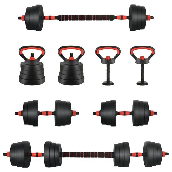 vidaXL 4-in-1 Dumbbell Set Black and Red 121 x 19.5 x 19.5 cm