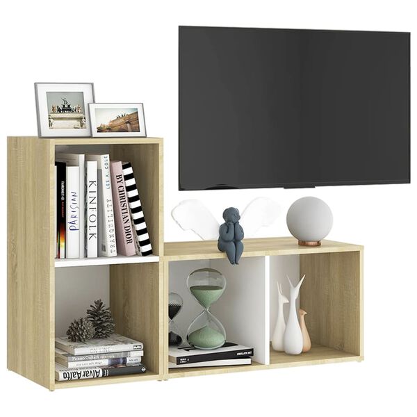 vidaXL TV Cabinets 2 pcs White and Sonoma Oak 72x35x36.5 cm Engineered Wood