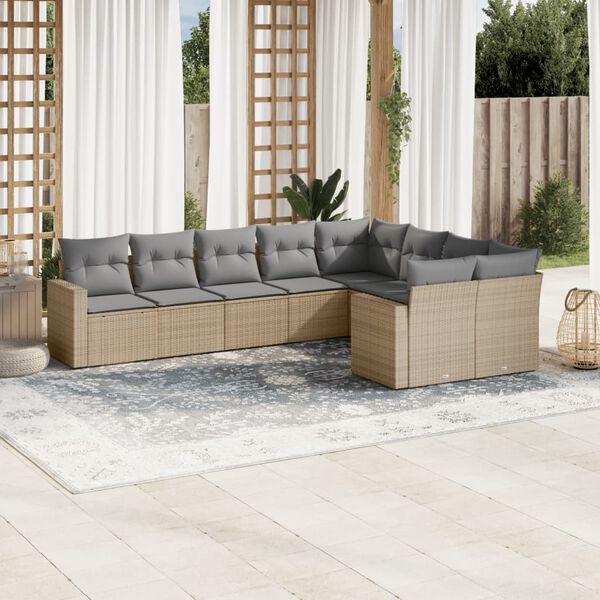 vidaXL 9 Piece Garden Sofa Set with Cushions Beige Poly Rattan
