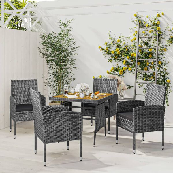 vidaXL 5 Piece Outdoor Dining Set Poly Rattan Grey