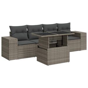 vidaXL 5 Piece Garden Sofa Set with Cushions Grey Poly Rattan
