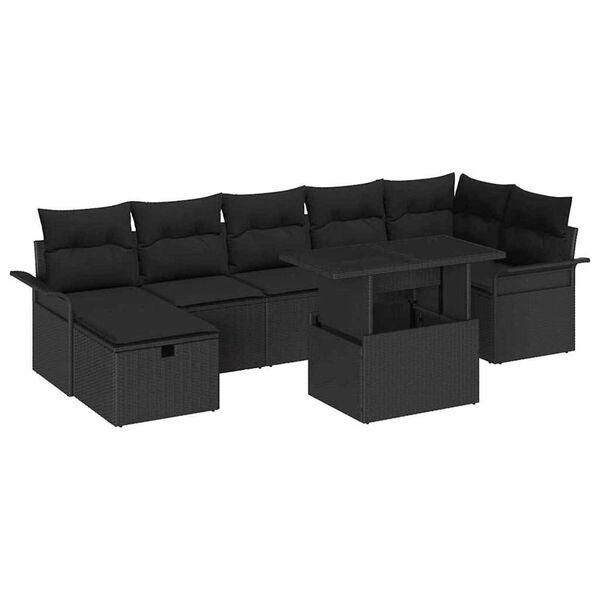 vidaXL Garden Sofa Set with Cushion 8 pcs Black Poly rattan