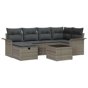 vidaXL Garden Sofa Set with Cushion 7 pcs Grey Poly rattan