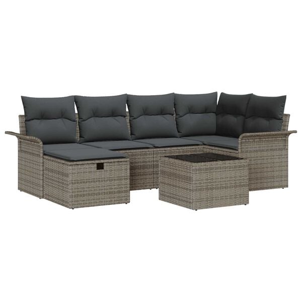 vidaXL Garden Sofa Set with Cushion 7 pcs Grey Poly rattan