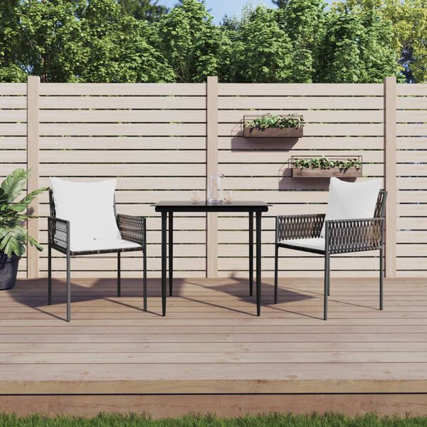 vidaXL 3 Piece Garden Dining Set with Cushions Poly Rattan and Steel