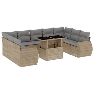 vidaXL 10 Piece Garden Sofa Set with Cushions Beige Poly Rattan
