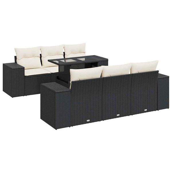 vidaXL 7 Piece Garden Sofa Set with Cushions Black Poly Rattan