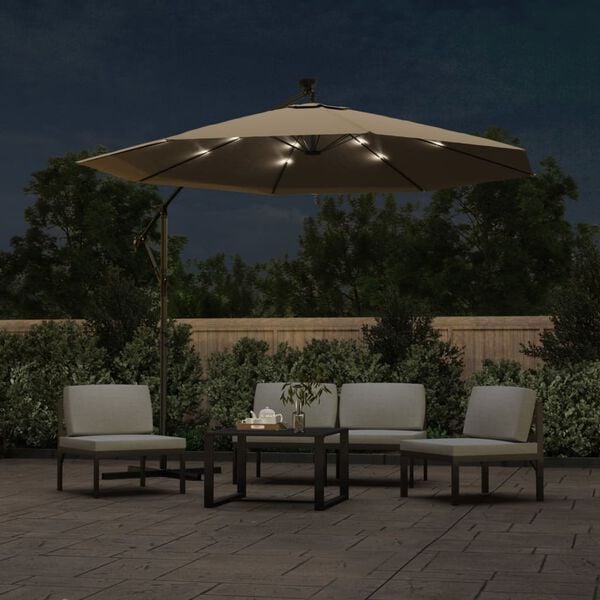 vidaXL Cantilever Garden Parasol with LED Lights and Steel Pole 300 cm Taupe