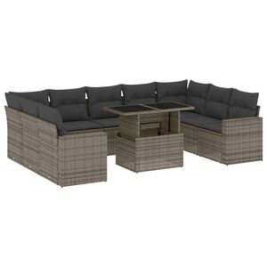 vidaXL 10 Piece Garden Sofa Set with Cushions Grey Poly Rattan