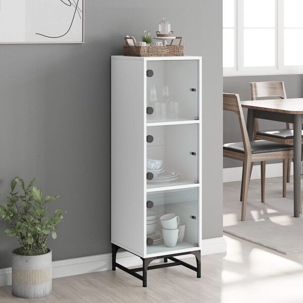 vidaXL Highboard with Glass Doors White 35x37x120 cm