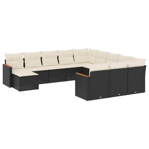 vidaXL 12 Piece Garden Sofa Set with Cushions Black Poly Rattan