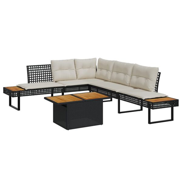 vidaXL 2 Piece Garden Sofa Set with Cushions Black Poly Rattan and Acacia