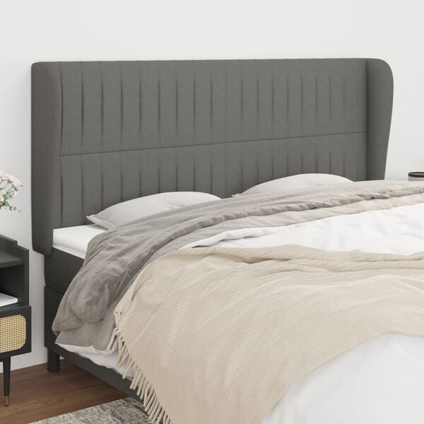 vidaXL Headboard with Ears Dark Grey 163x23x118/128 cm Fabric