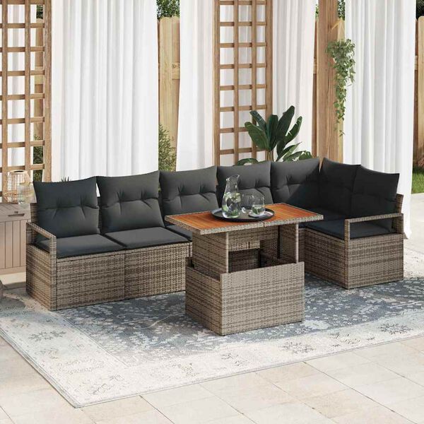 vidaXL Garden Sofa Set with Storage 7 pcs Grey Poly rattan