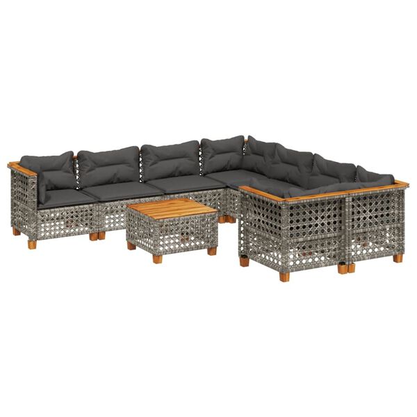 vidaXL 9 Piece Garden Sofa Set with Cushions Grey Poly Rattan