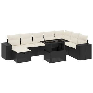 vidaXL 9 Piece Garden Sofa Set with Cushions Black Poly Rattan