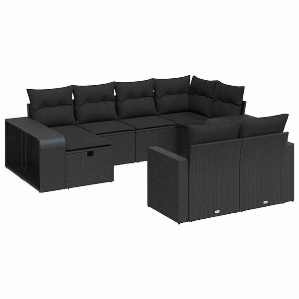 vidaXL 10 Piece Garden Sofa Set with Cushions Black Poly Rattan