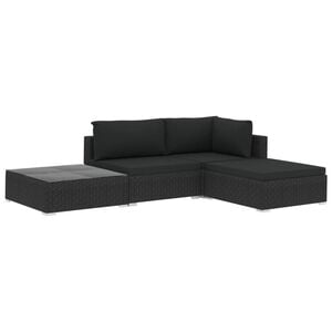 vidaXL 4 Piece Garden Lounge Set with Cushions Poly Rattan Black