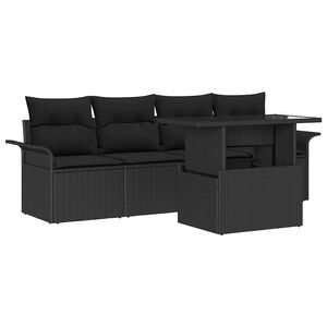 vidaXL Garden Sofa Set with Cushion 5 pcs Black Poly Rattan