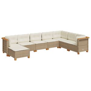 vidaXL 8 Piece Garden Sofa Set with Cushions Beige Poly Rattan