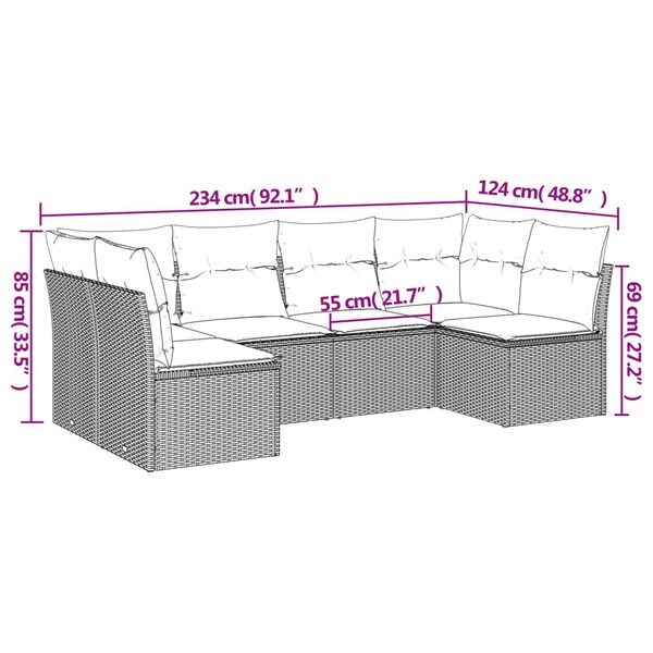 vidaXL 6 Piece Garden Sofa Set with Cushions Beige Poly Rattan