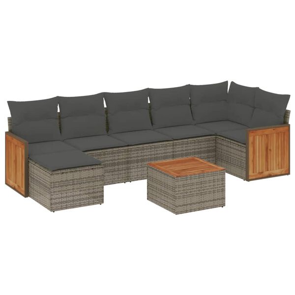 vidaXL 8 Piece Garden Sofa Set with Cushions Grey Poly Rattan
