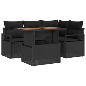 vidaXL Garden Sofa Set with Storage 5 pcs Black Poly rattan
