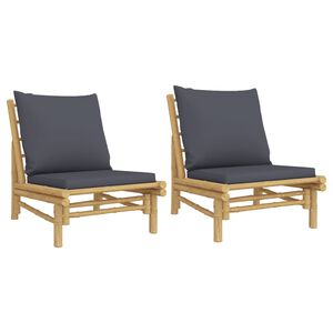 vidaXL Garden Chairs 2 pcs with Dark Grey Cushions Bamboo