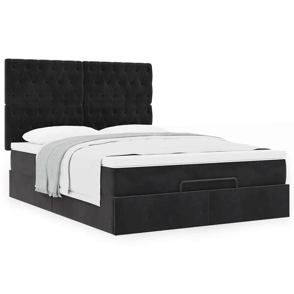 vidaXL Ottoman Bed with Mattresses Black Double Velvet