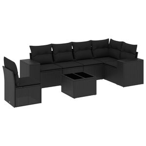 vidaXL 7 Piece Garden Sofa Set with Cushions Black Poly Rattan