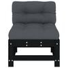 vidaXL Middle Sofa with Cushions Black Solid Wood Pine