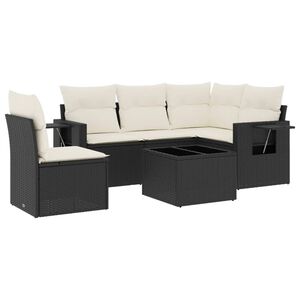 vidaXL 6 Piece Garden Sofa Set with Cushions Black Poly Rattan