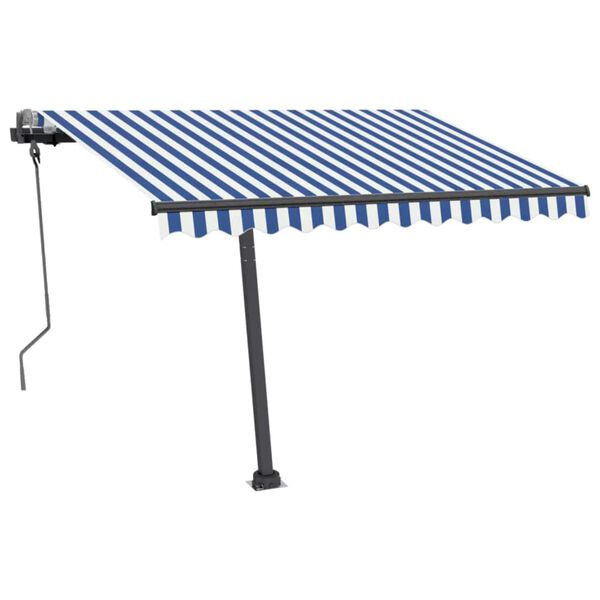 vidaXL Freestanding Manual Retractable Awning 300x250 cm Blue/White