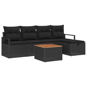 vidaXL Garden Sofa Set with Cushion 6 pcs Black Poly rattan